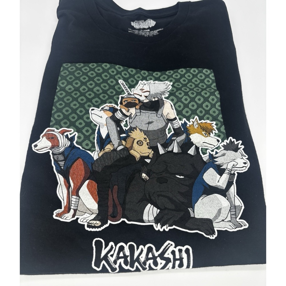 Naruto Men's Black XL T-shirt Kakashi Graphic Logo Crewneck Short Sleeve Cotton